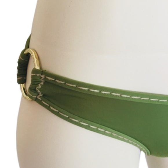 True RELIGION Bikini Bottom Super Ultra Low Rise Hipster Olive Green Metal Rings - Picture 4 of 11